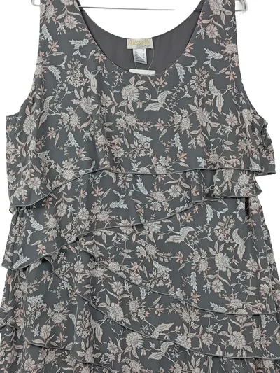 Alessa W. Collection Damen Kleid Gr. 46 Grau Blumenmuster Rüschen