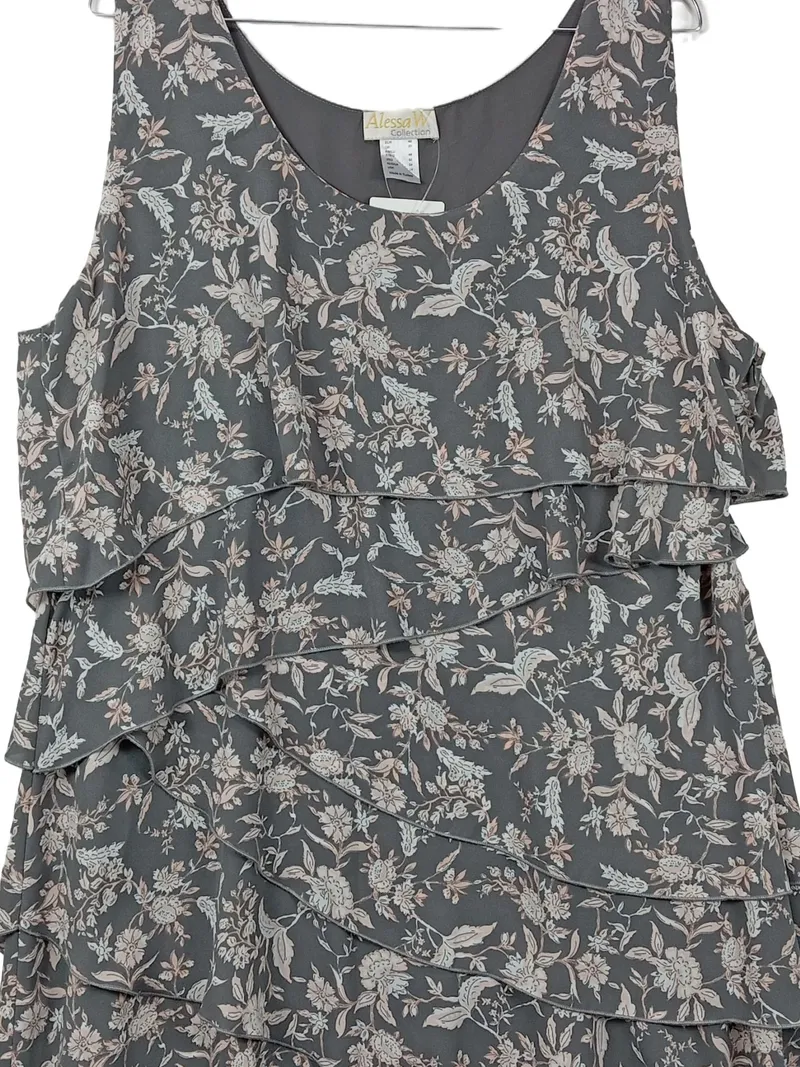 Alessa W. Collection Damen Kleid Gr. 46 Grau Blumenmuster Rüschen 2