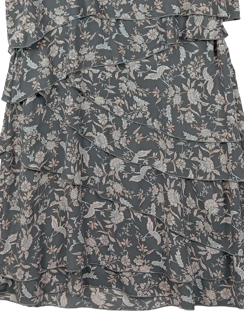 Alessa W. Collection Damen Kleid Gr. 46 Grau Blumenmuster Rüschen 3