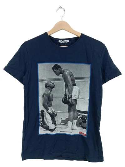 Markenlos T-Shirt Herren Blau Logo Print Streetwear Gr. S Baumwolle