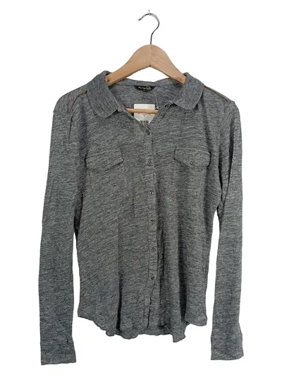 Massimo Dutti Hemdbluse Damen Gr. L Grau Meliert Langarm Casual