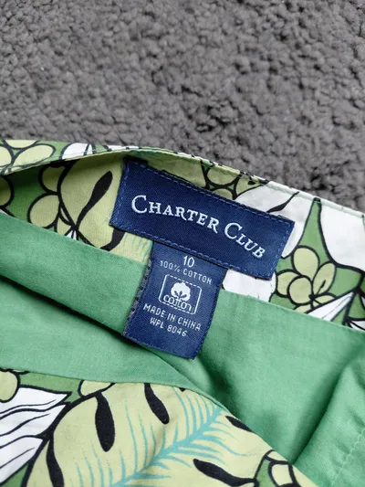 Charter Club Damen A-Linienrock Gr. 38 Blumenmuster Grün 100% Baumwolle