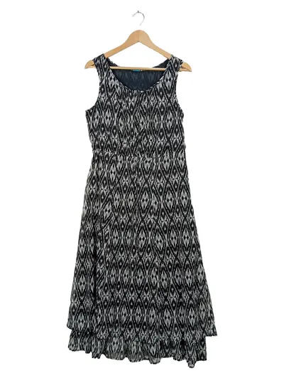 COOLCODE Damen Sommerkleid Gr. 40/L Ikat Muster Maxikleid Grau Boho