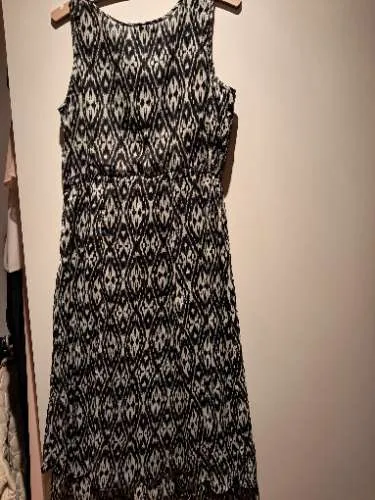COOLCODE Damen Sommerkleid Gr. 40/L Ikat Muster Maxikleid Grau Boho