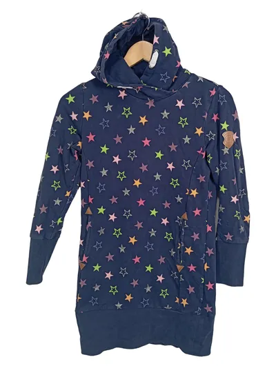 YIGGA Mädchen Kapuzenpullover Kleid Sterne Blau Gr. 146/152 Baumwolle