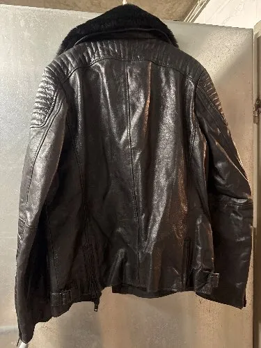 DRYKORN Lederjacke Herren Gr. 48 Schwarz Lammfellkragen Bikerstil