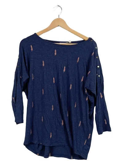 JoJo Maman Bébé Langarmshirt Damen Gr. M Blau Feder-Muster Zierknöpfe