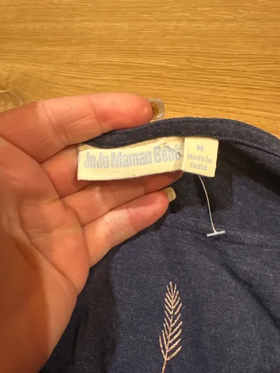 JoJo Maman Bébé Langarmshirt Damen Gr. M Blau Feder-Muster Zierknöpfe
