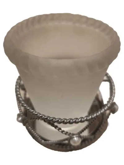 PartyLite Teelichthalter Windlicht Glas Perlen Drahtdekor Silber Elegant