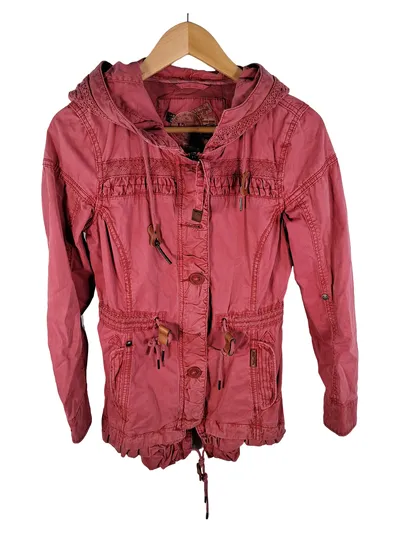 Khujo Damen Parka Jacke mit Kapuze Rosa Vintage Look Gr. XS/34