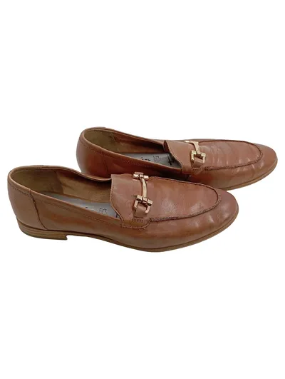 Tamaris Loafer Slipper Damen Leder Braun Gr. 39 Klassisch Metallschnalle