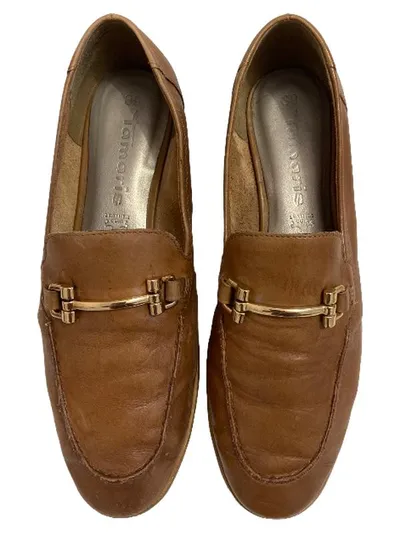 Tamaris Loafer Slipper Damen Leder Braun Gr. 39 Klassisch Metallschnalle