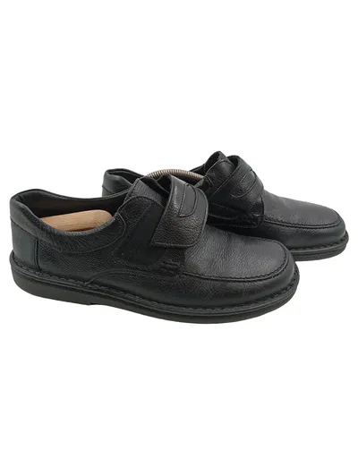 Walbusch Herren Leder Slipper Klettverschluss Schwarz Gr. 42 Klassisch