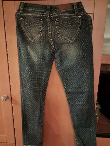 BLUE FIRE CO Damen Jeans Slim Fit Gr. 36 W28 Blau Gepunktet Stretch