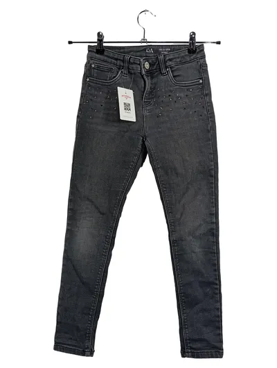 C&A Skinny Jeans Mädchen 140 Grau Nieten Strass Baumwolle Alltag L23