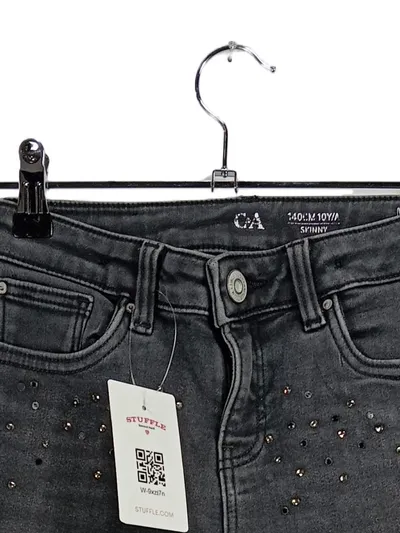C&A Skinny Jeans Mädchen 140 Grau Nieten Strass Baumwolle Alltag L23