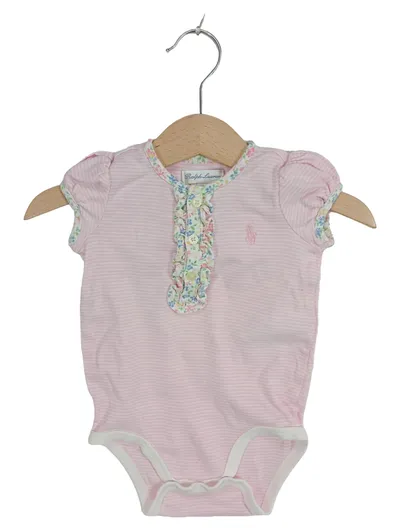 Ralph Lauren Baby Body Mädchen Gr. 68/6M Rosa Gestreift Rüschen