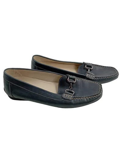 Geox Respira Damen Slipper Leder Loafer Gr. 39 Blau Metallic-Look