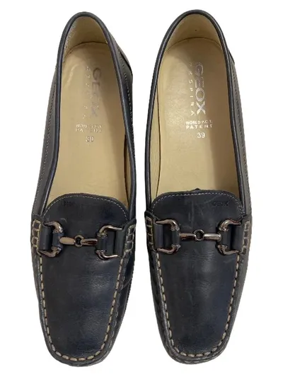 Geox Respira Damen Slipper Leder Loafer Gr. 39 Blau Metallic-Look