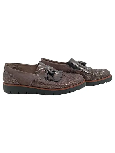 Walbusch Mokassin Slipper Fransen Quasten Leder Braun Gr. 41