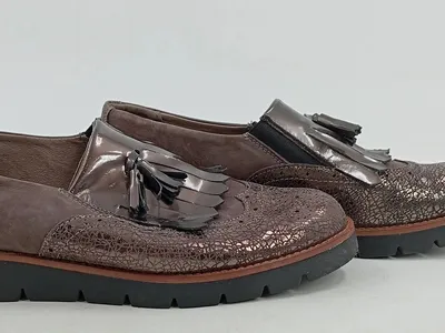 Walbusch Mokassin Slipper Fransen Quasten Leder Braun Gr. 41
