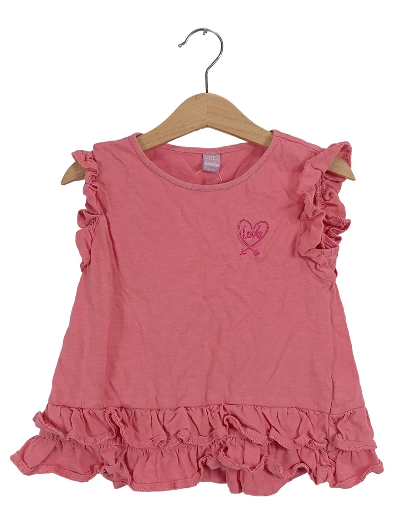 Dopodopo Girls T-Shirt ärmellos Gr. 122 Rosa Rüschen Stickerei Baumwolle 1