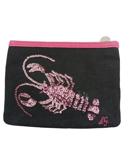 Markenlos Kosmetiktasche Tiermotiv Hummer Pailletten Schwarz 18x13cm