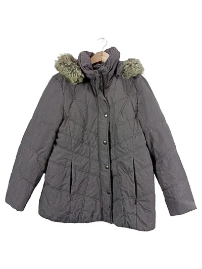 Canda Damen Winterjacke Gr. 42 Grau Kapuze Fellbesatz Gesteppt Steppjacke
