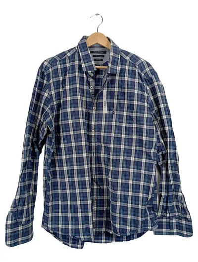 Marc O'Polo Herren Freizeithemd Gr. XL Kariert Blau Baumwolle Regular Fit
