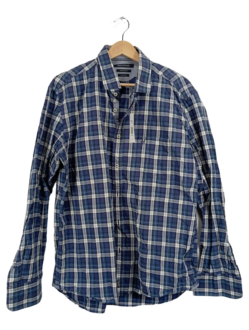 Marc O'Polo Herren Freizeithemd Gr. XL Kariert Blau Baumwolle Regular Fit 1