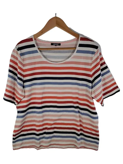 Olsen Damen T-Shirt Gr. 42/XL Gestreift Baumwolle Mehrfarbig Casual Freizeit