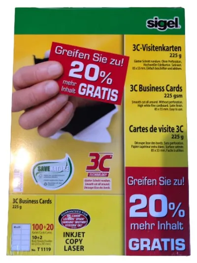 Sigel T 1119 Druckerpapier 225g Inkjet Copy Laser 100+20 Stück
