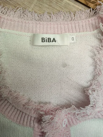 BiBA Strickjacke Damen Gr. 34/XS Weiß Rosa Fransen Cardigan