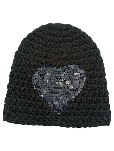 BLONDE No.8 Strickmütze Damen Pailletten Herz Schwarz Wolle Alpaka