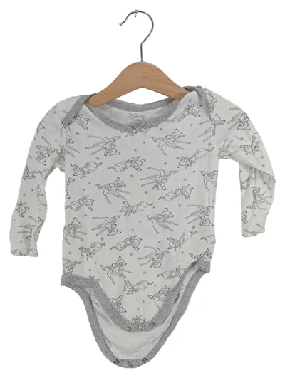 Disney Baby Body Langarm Bambi Muster Gr. 74/80 Weiß Grau