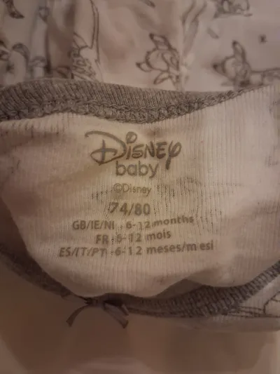 Disney Baby Body Langarm Bambi Muster Gr. 74/80 Weiß Grau