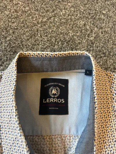 LERROS Herren Business Hemd Langarm Gr. L Beige Geometrisch Baumwolle