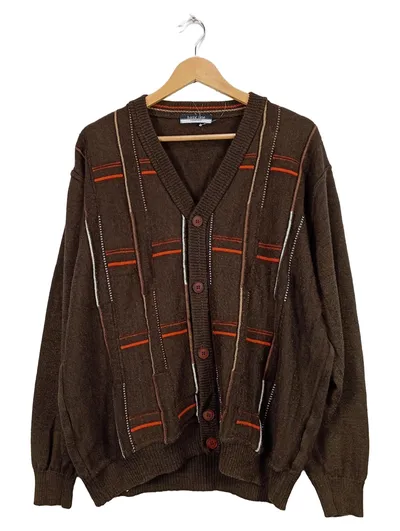 Basic Line Herren Strickjacke Cardigan Braun Karomuster Wolle Gr. XL