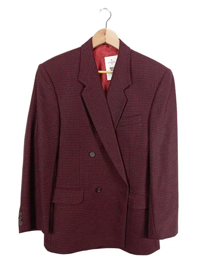 Yves Gérard Herren Blazer Doppelreiher Wolle Kariert Rot Gr. 50/L