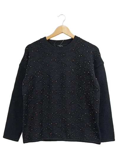 Georg Stiels Damen Pullover Elegant Strukturmuster Perlen Schwarz Gr. 34/XS