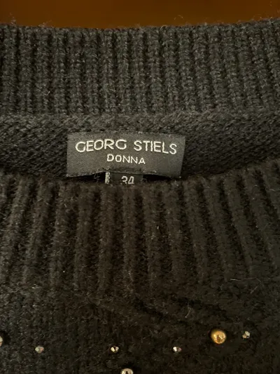 Georg Stiels Damen Pullover Elegant Strukturmuster Perlen Schwarz Gr. 34/XS