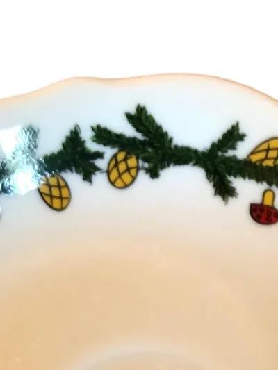 Tirschenreuth Untertasse Porzellan Tannenzweig Pilze Zapfen Weihnachten Weiß