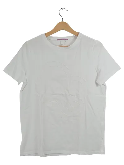 QS T-Shirt Damen Gr. L weiß Logo Prägung Baumwolle Basic