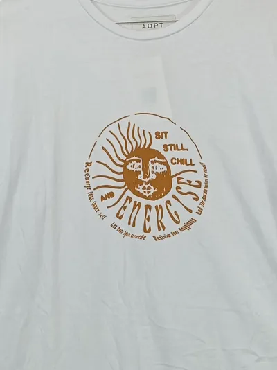 ADPT. Herren T-Shirt Sonnenmotiv Gr. L Weiß Baumwolle Casual