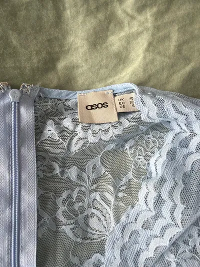ASOS Damen Kleid Gr. 38 Blau Spitze Kurzarm A-Linie Festlich