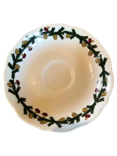 Tirschenreuth Bavaria Untertasse Tannenzweige Zapfen Pilze Porzellan 14cm