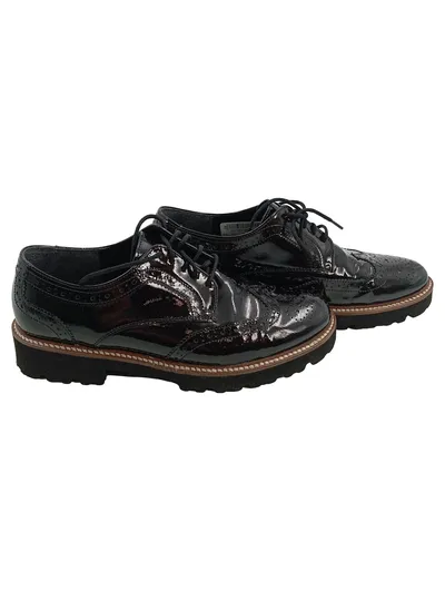 Gabor Damen Schnürschuhe Lack Brogue Derby Schwarz Gr. 38,5 Leder