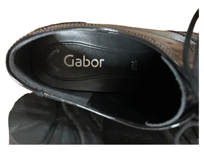 Gabor Damen Schnürschuhe Lack Brogue Derby Schwarz Gr. 38,5 Leder