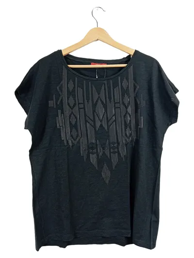 EDC Damen T-Shirt Gr. M Ethno Muster Grau Bohemian Style Baumwolle