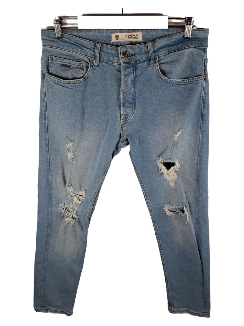 2Y Premium Herren Destroyed Jeans Blau W32 Ripped Denim Hose Baumwolle 1